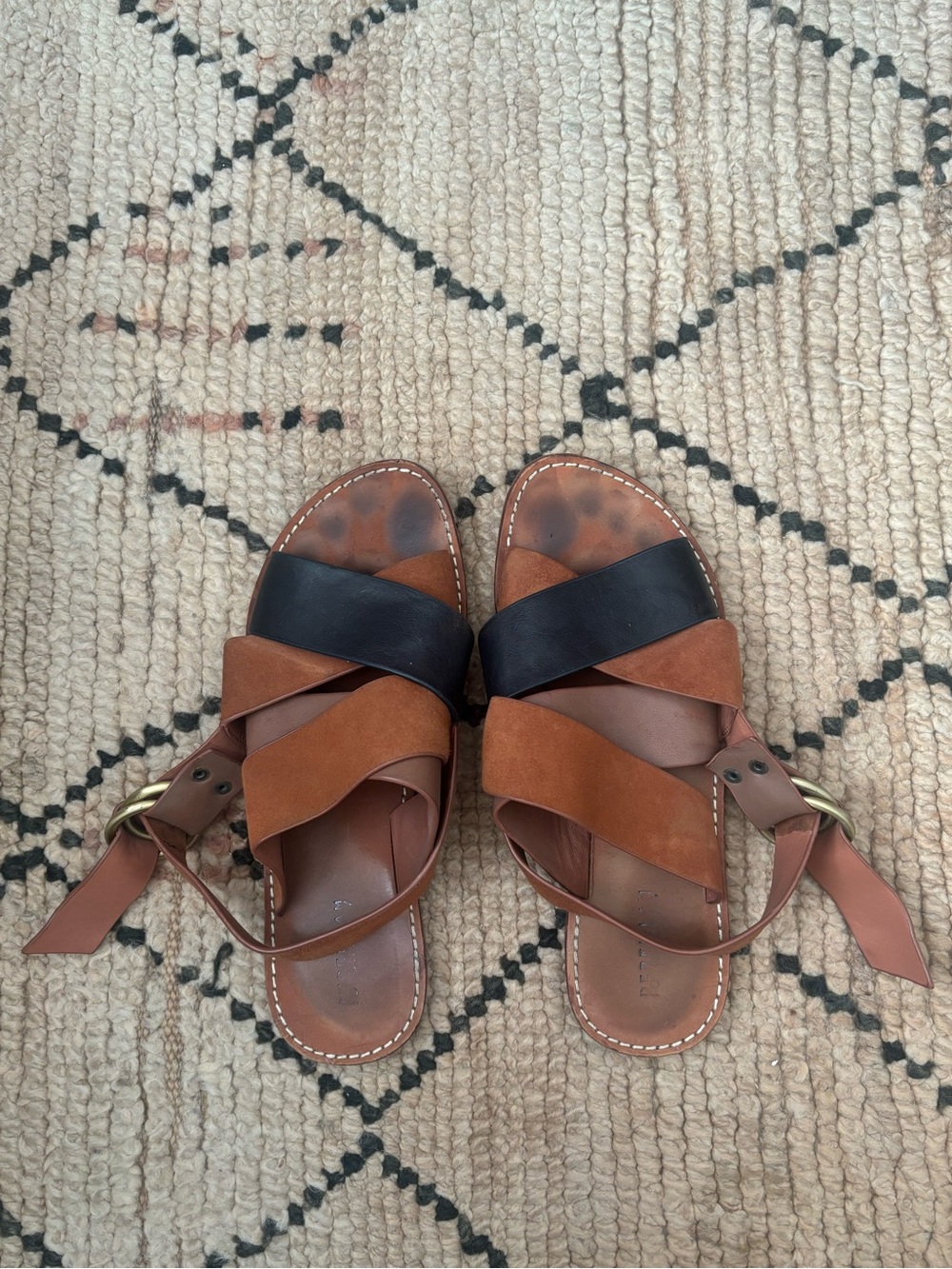 10 Crosby Derek Lam Two-Tone Black and Brown Leather Strap Sandals